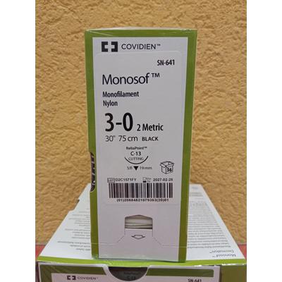 Sebészi varrótű, fonallal,Monosof nylon SN641- 3-0 BLK 75cm C-13 3/8 19mm  36db, 